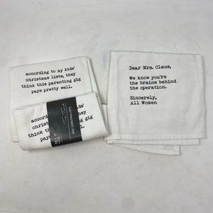 3 Christmas Text Themed White Tea Towels